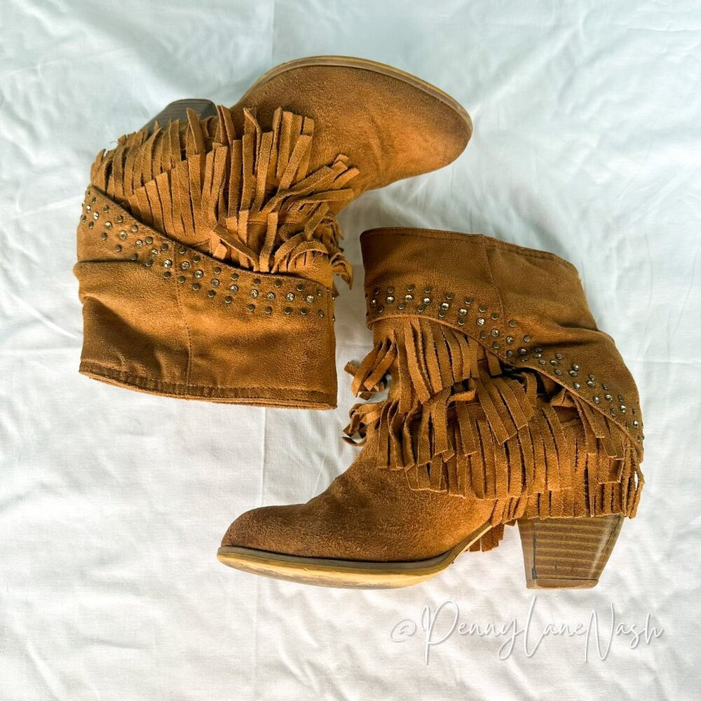 Not Rated Fringe Studded Western Boots Butterscotch Size 8 - Picture 5 of 8